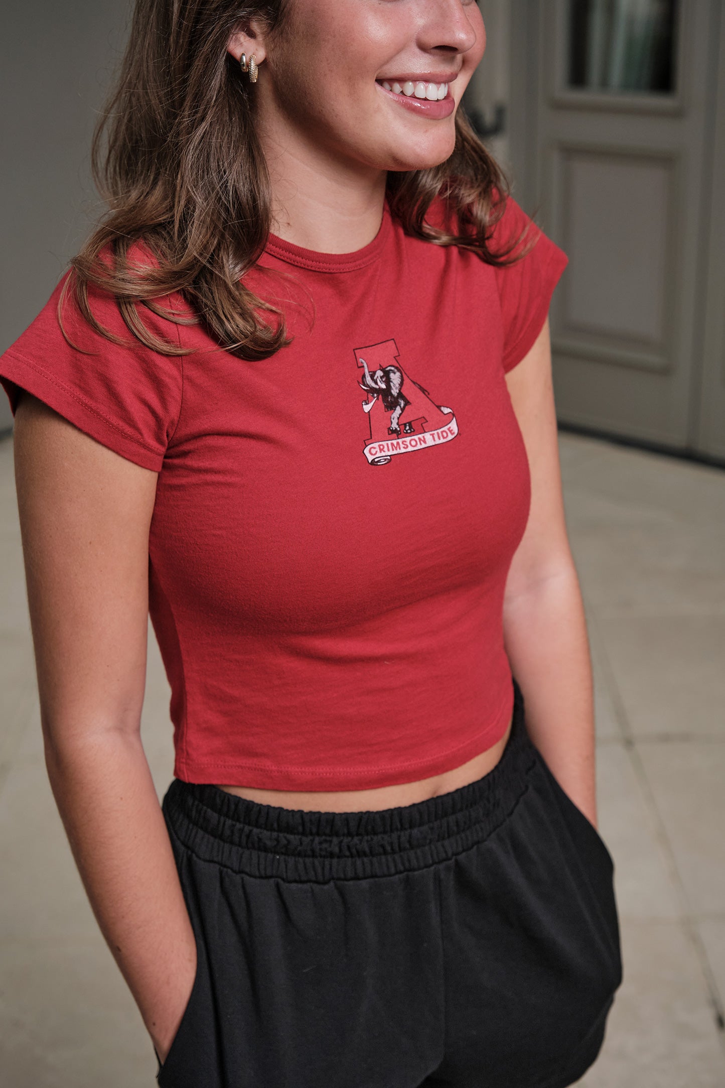 Vintage Logo Cloud Baby Tee in Crimson