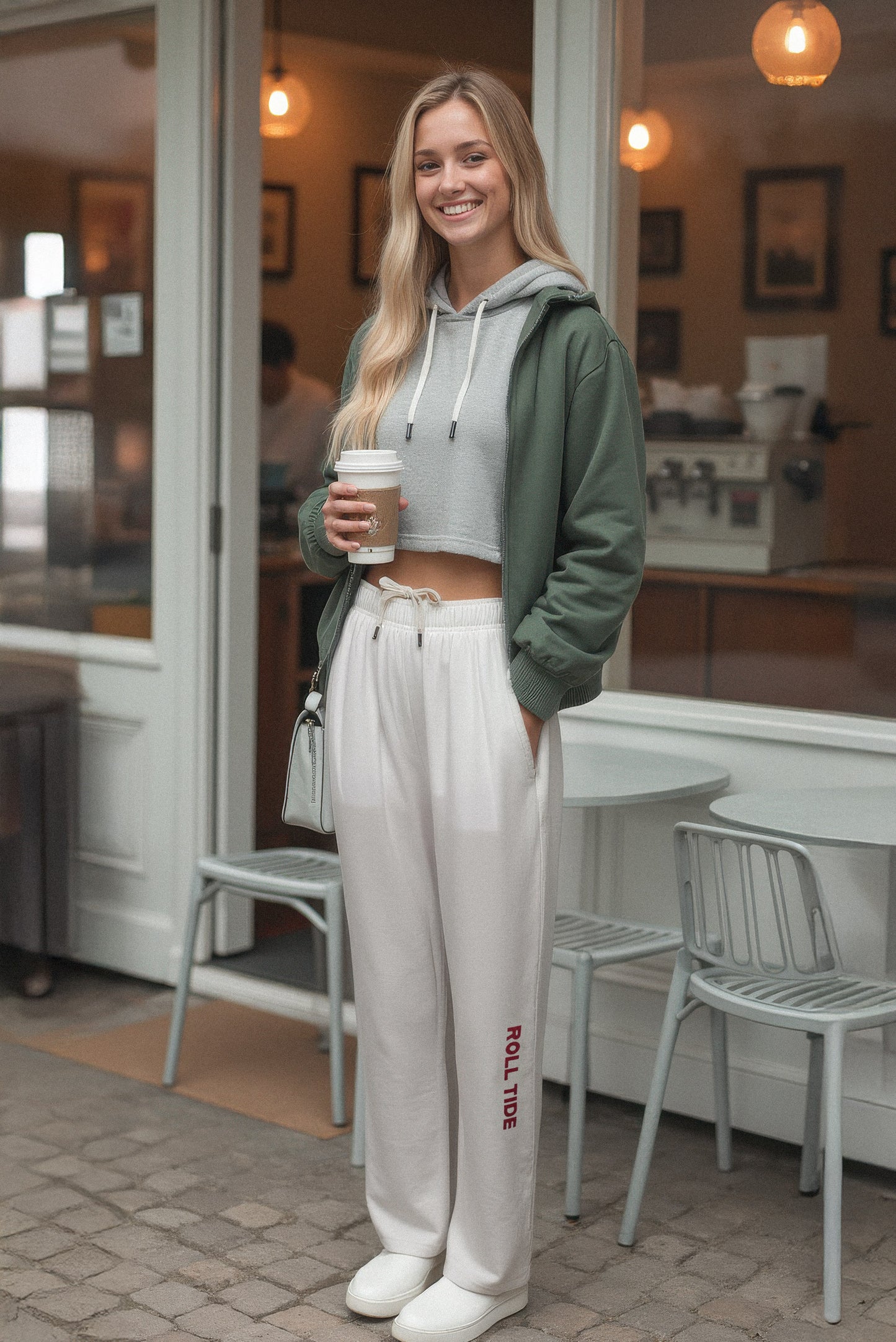 Roll Tide Softest Fleece Straight Leg Sweatpant in White