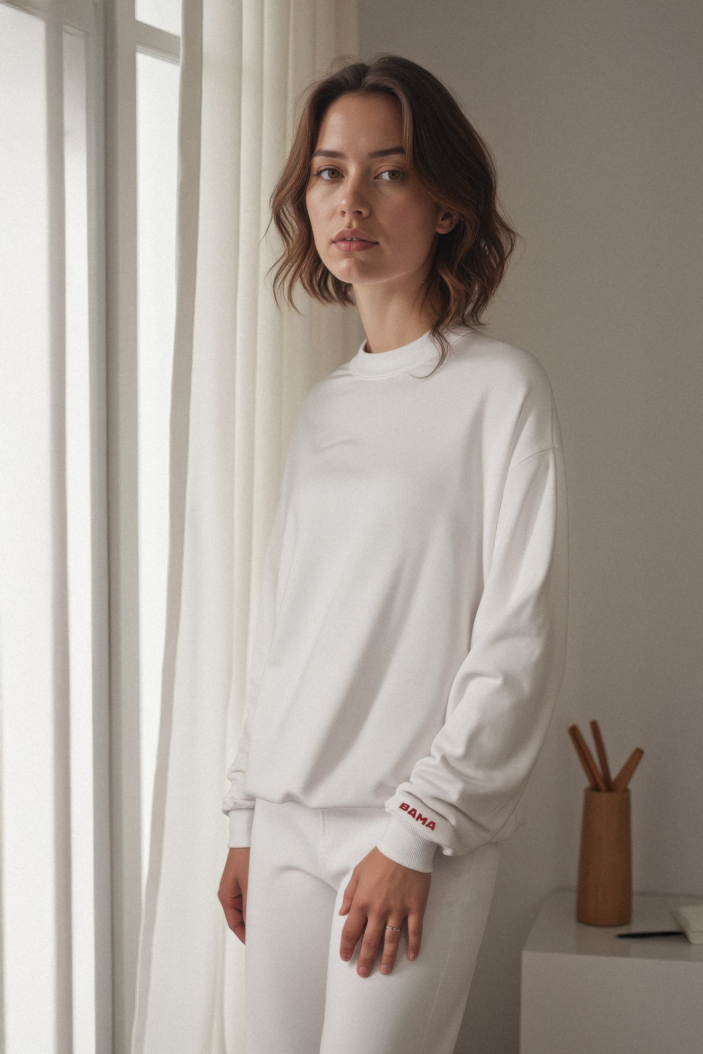 Mini Bama Softest Fleece Crewneck in White