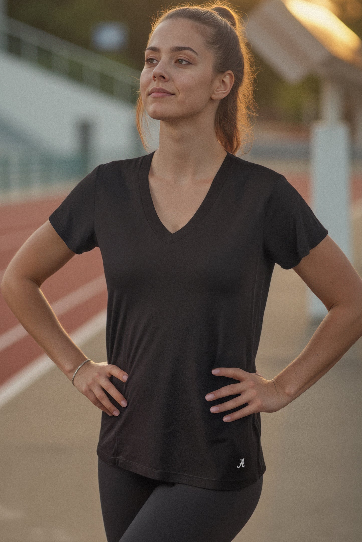 Mini Logo Butter Soft V-Neck in Black
