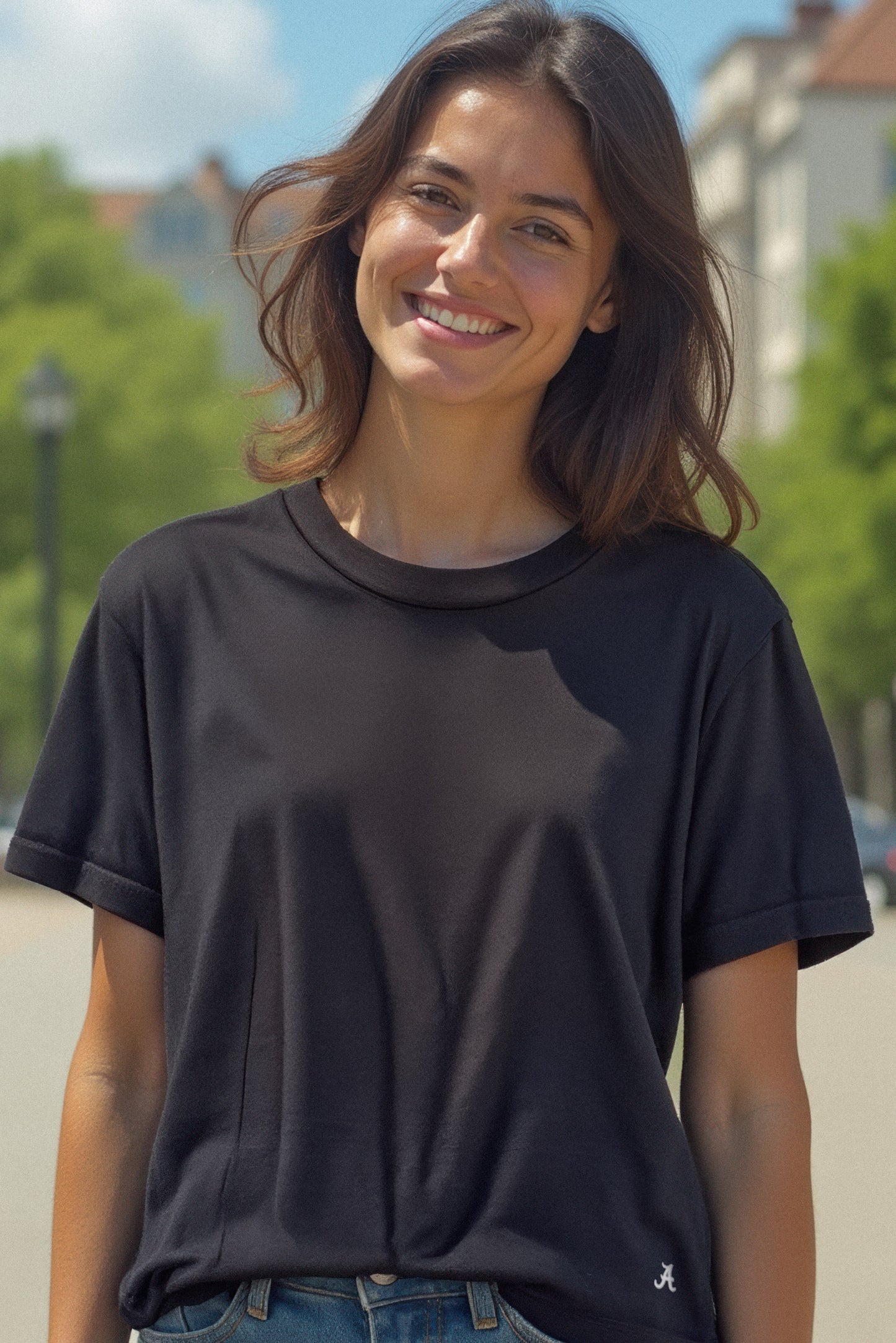 Mini Logo Butter Soft Boxy Crop in Black