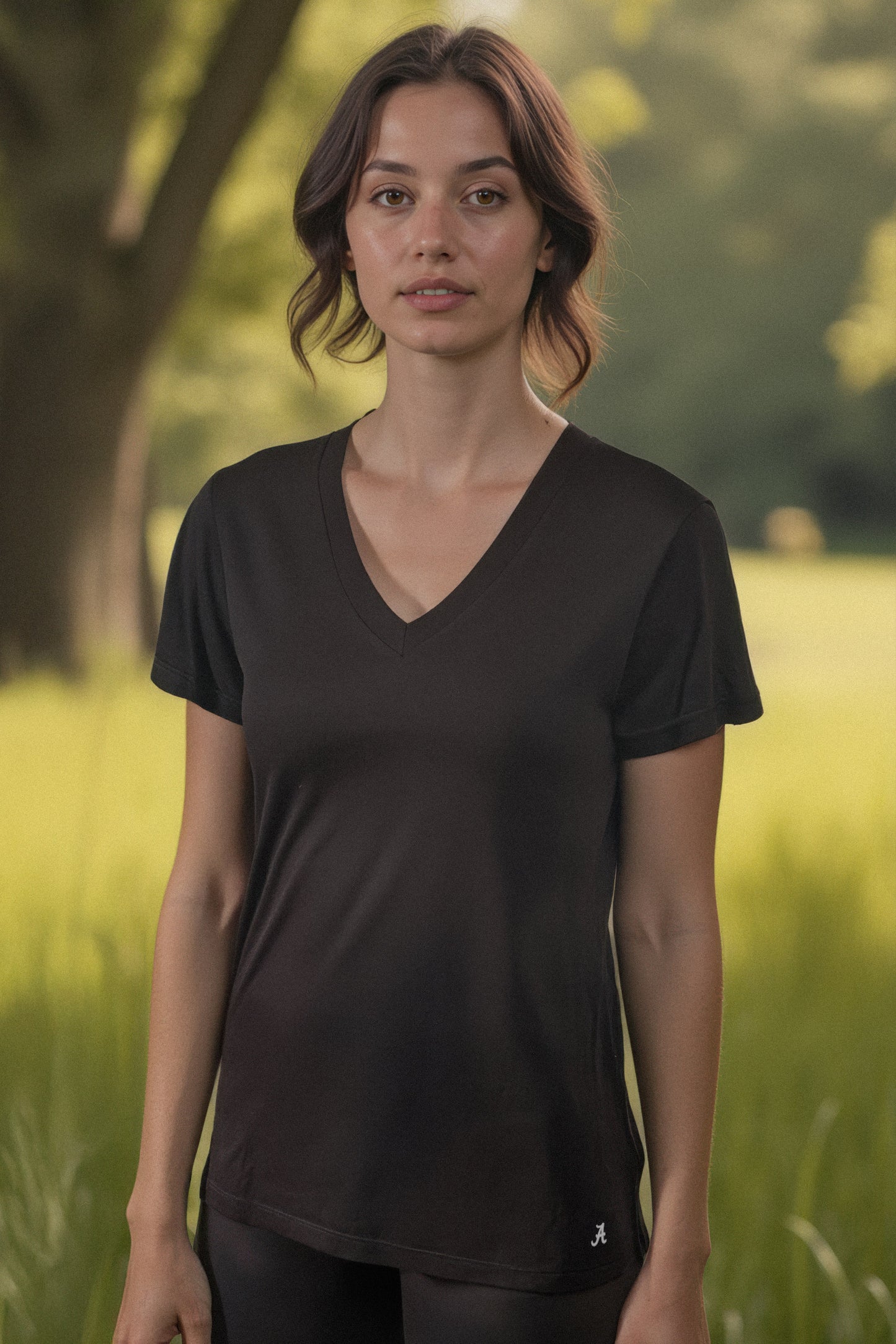 Mini Logo Butter Soft V-Neck in Black