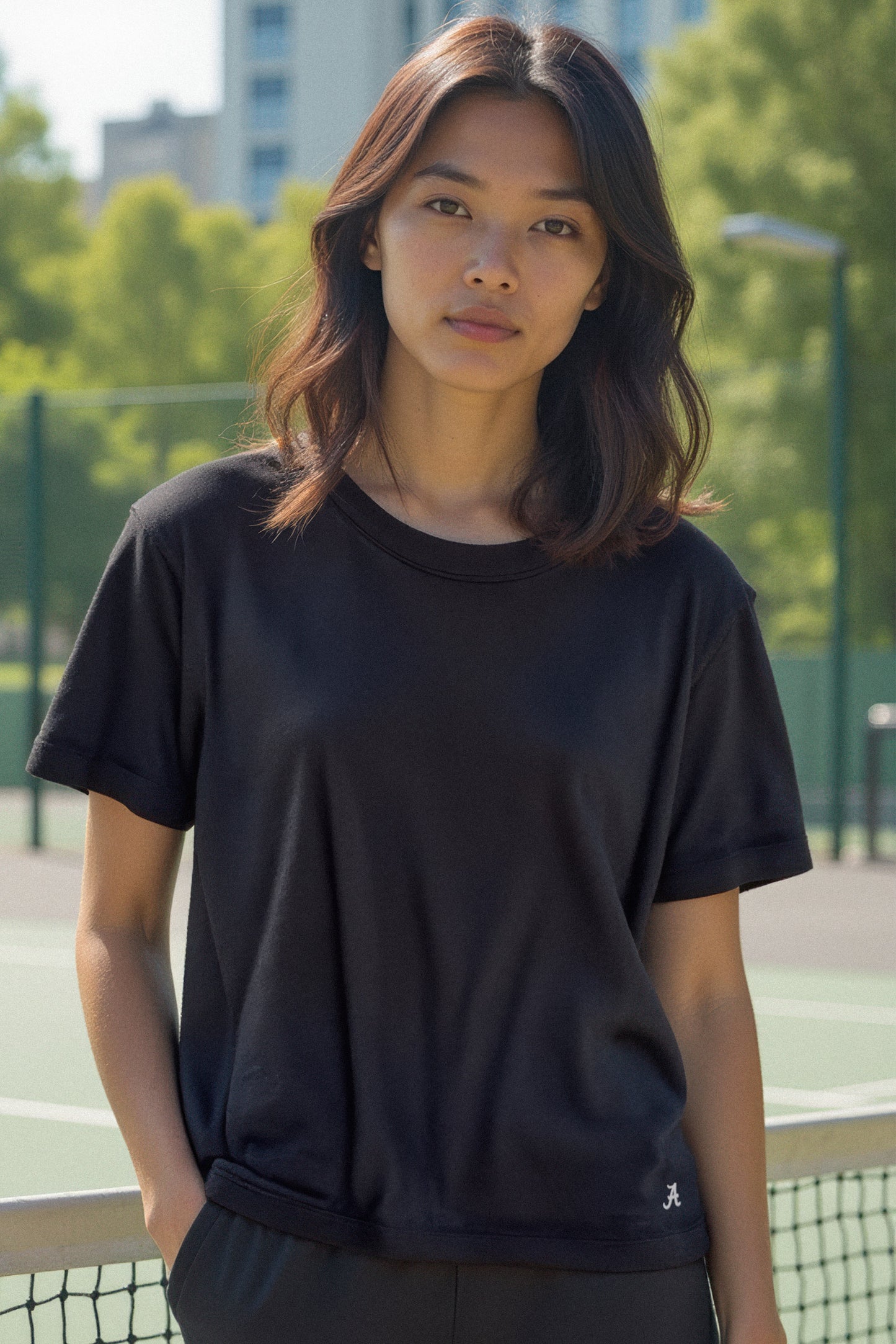 Mini Logo Butter Soft Boxy Crop in Black
