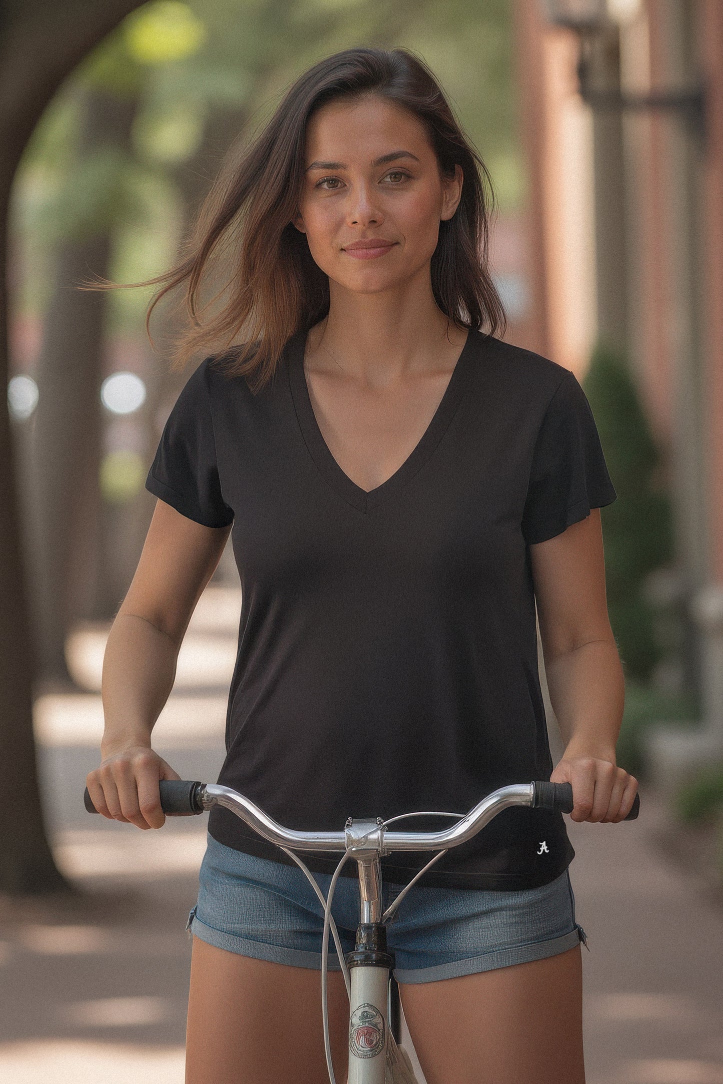 Mini Logo Butter Soft V-Neck in Black
