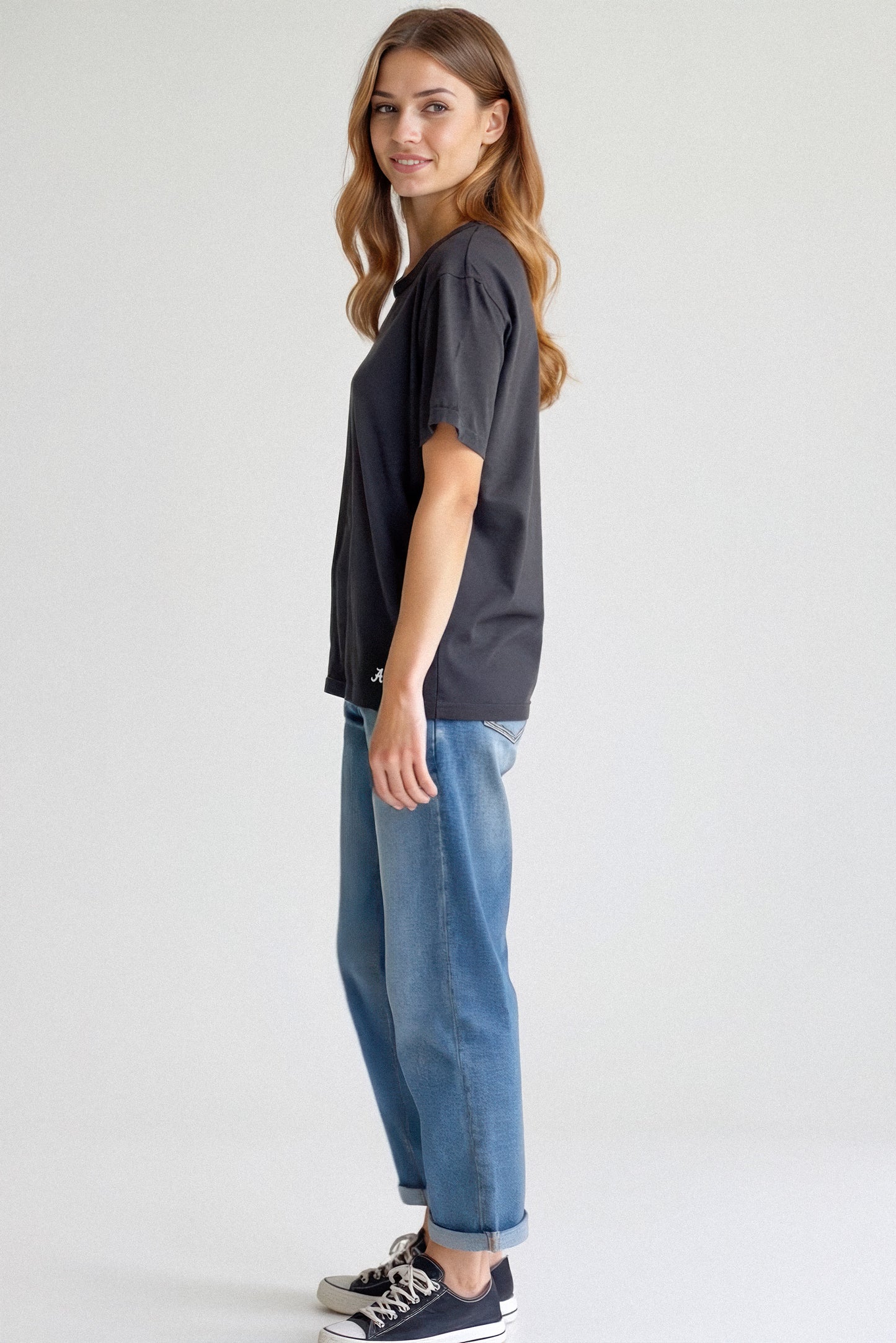 Mini Logo Butter Soft Boxy Crop in Black