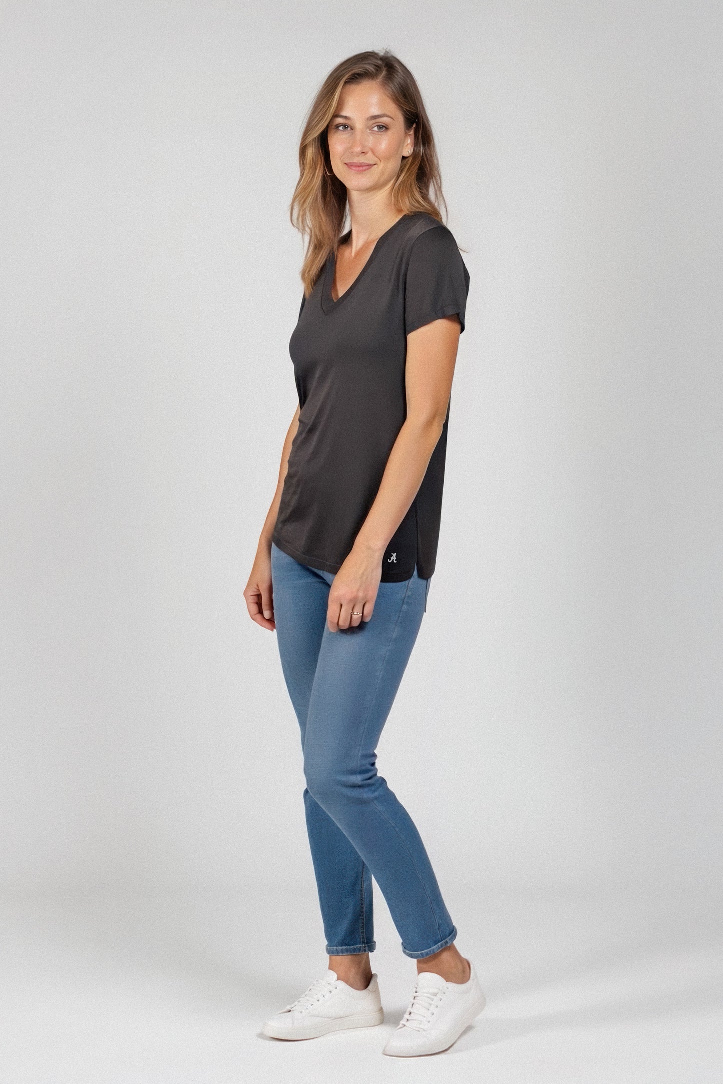 Mini Logo Butter Soft V-Neck in Black
