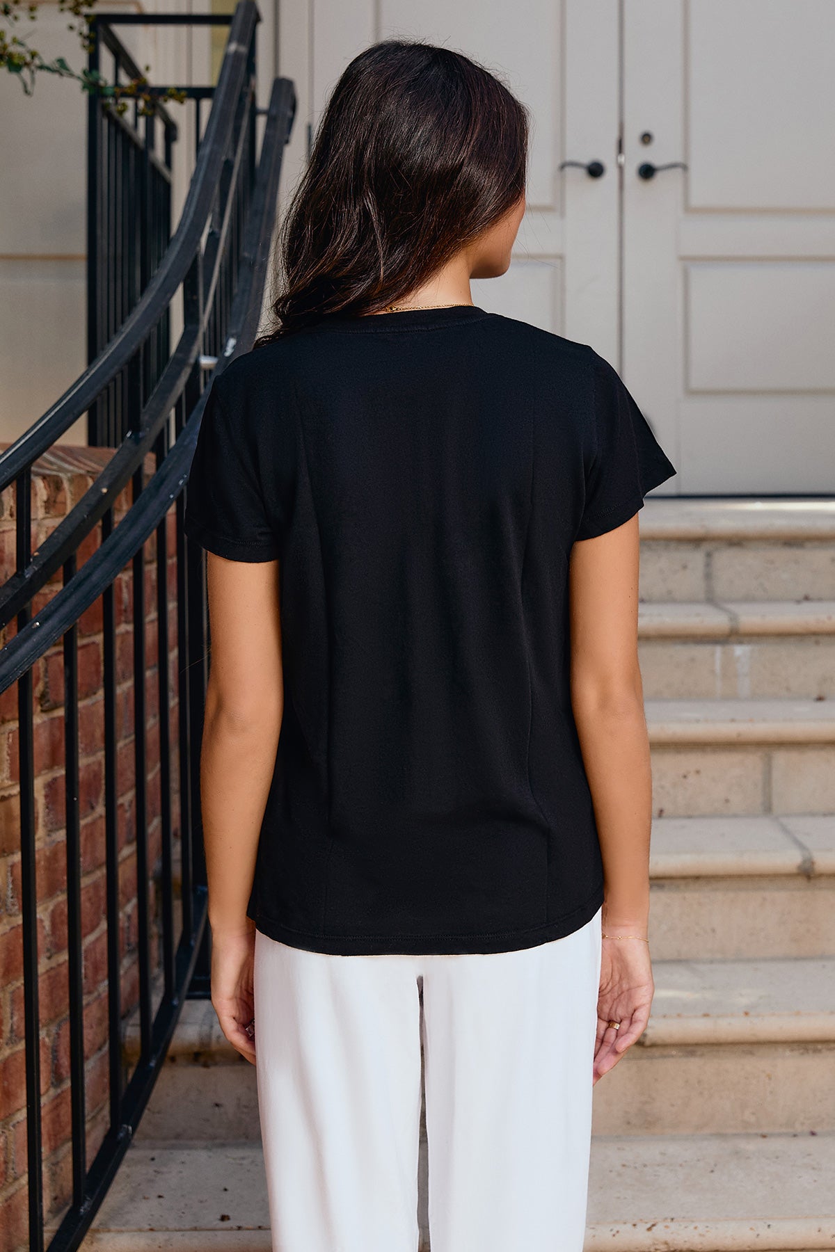 Mini Logo Butter Soft V-Neck in Black