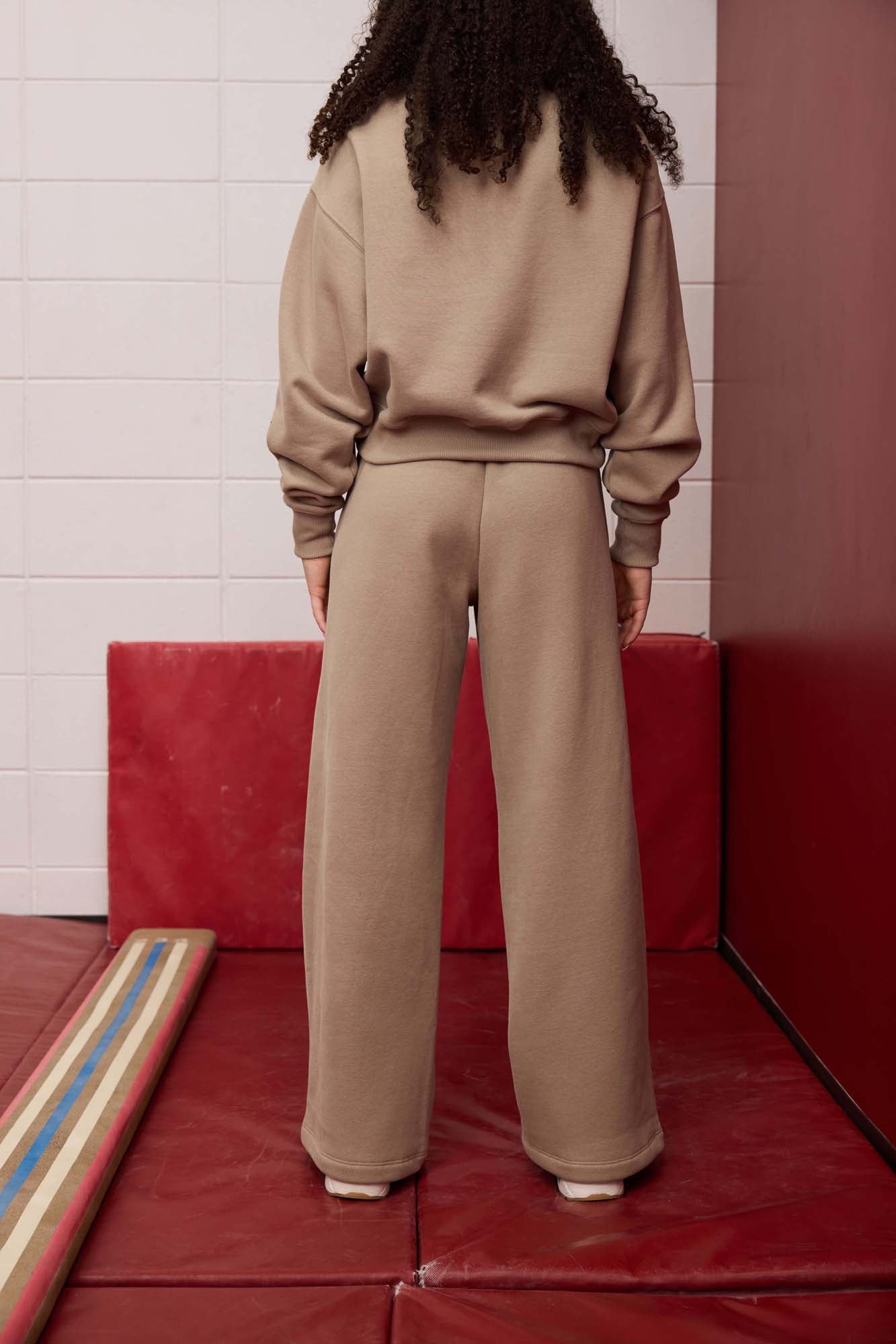 Logo Sueded Fleece Wide Leg in Desert Khaki