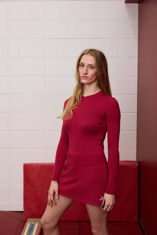 Logo Long Sleeve Zen Top in Crimson