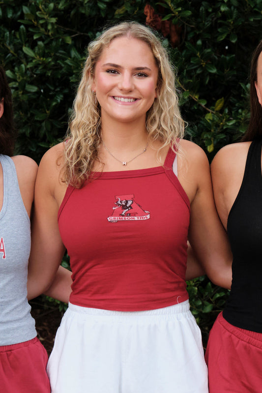 Vintage Logo Cloud Spaghetti Tank in Crimson