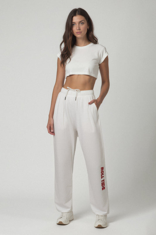 Roll Tide Softest Fleece Straight Leg Sweatpant in White