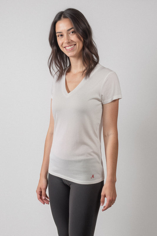 Mini Logo Butter Soft V-Neck in White