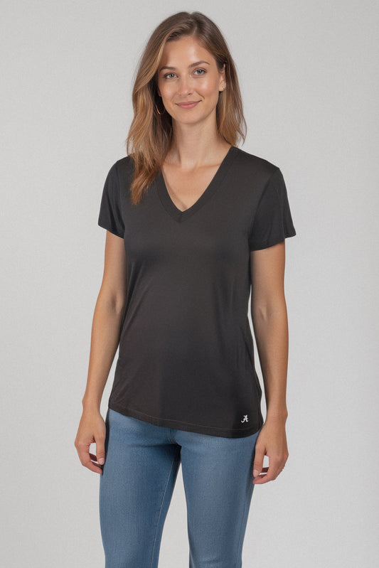 Mini Logo Butter Soft V-Neck in Black