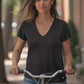 Mini Logo Butter Soft V-Neck in Black
