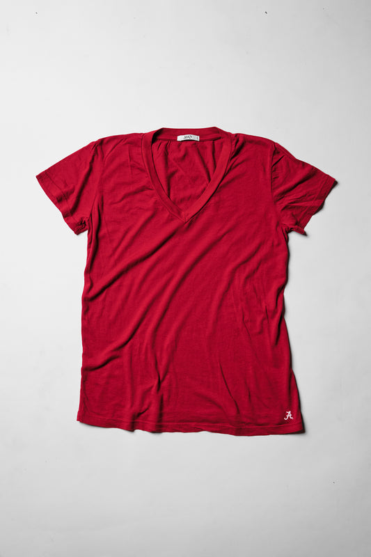 Mini Logo Butter Soft V-Neck in Crimson