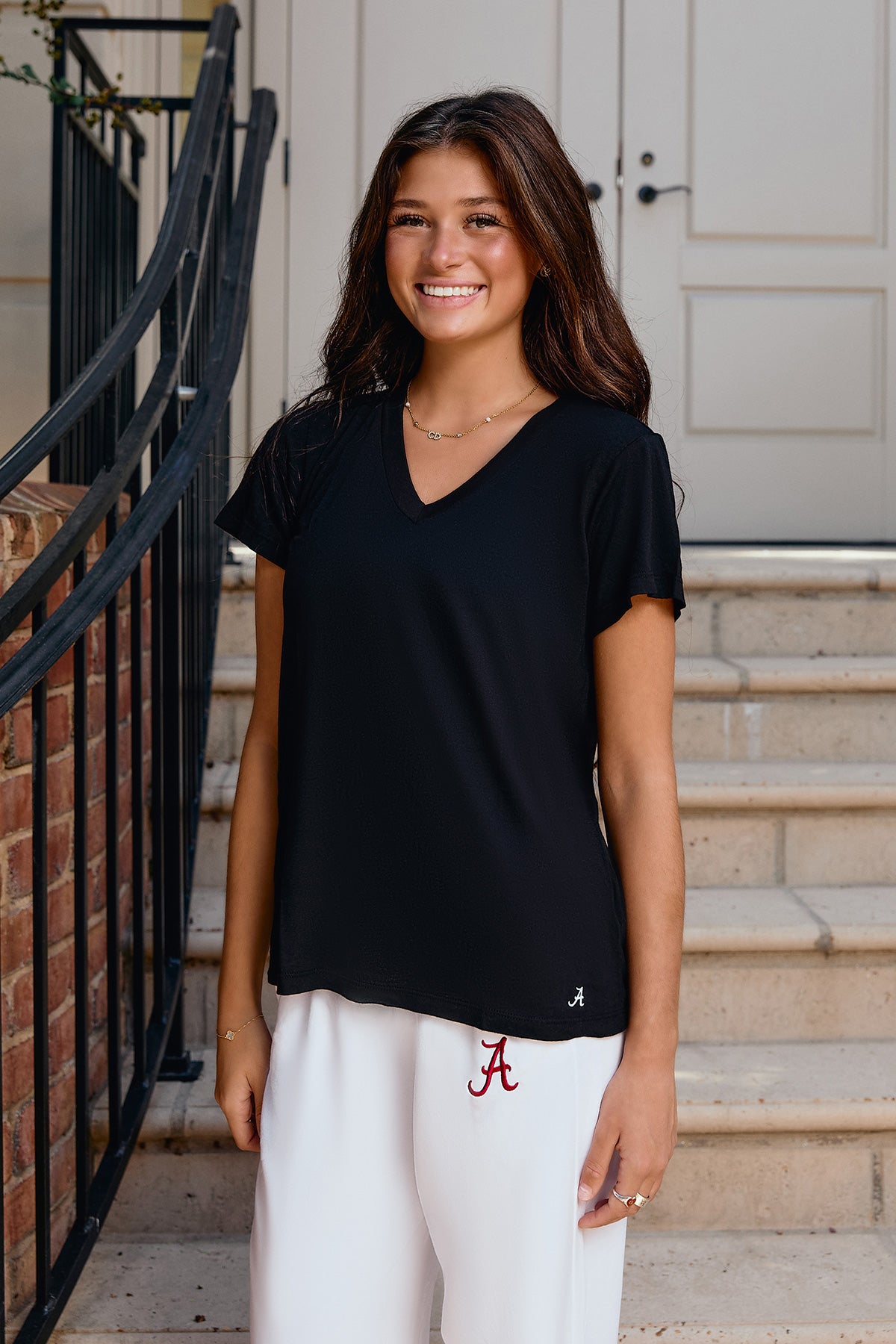 Mini Logo Butter Soft V-Neck in Black