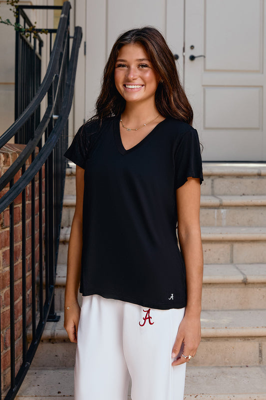 Mini Logo Butter Soft V-Neck in Black