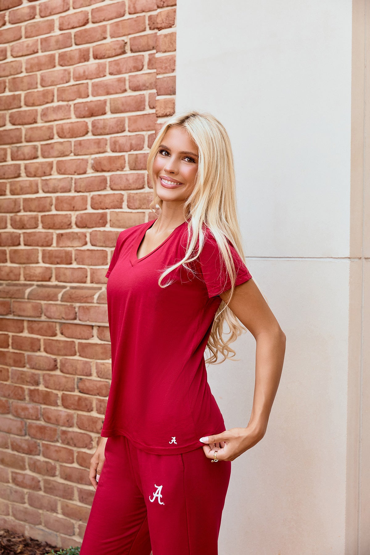 Mini Logo Butter Soft V-Neck in Crimson