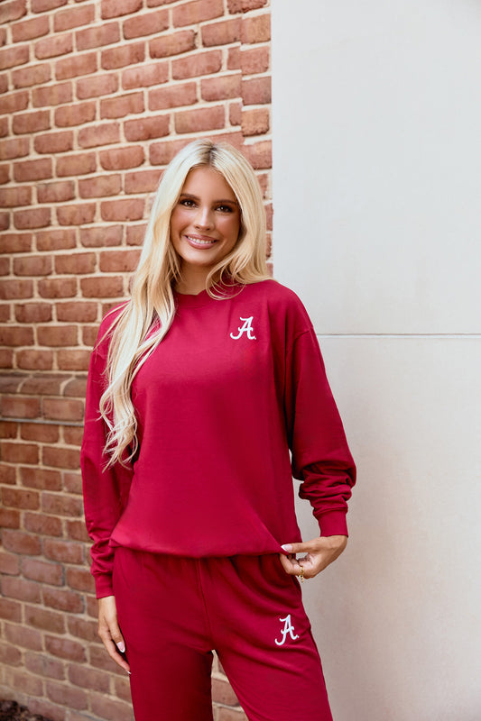 Logo Softest Fleece Crewneck in Crimson