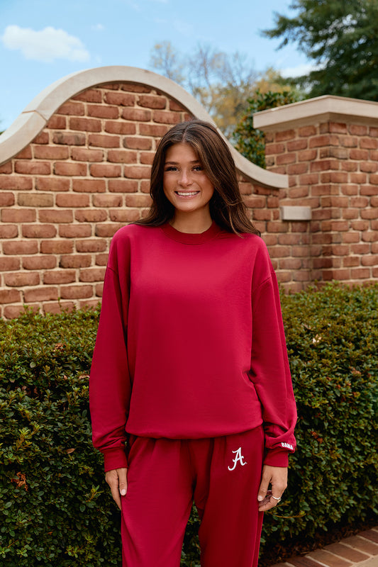 Mini Bama Softest Fleece Crewneck in Crimson