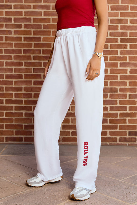 Roll Tide Softest Fleece Straight Leg Sweatpant in White